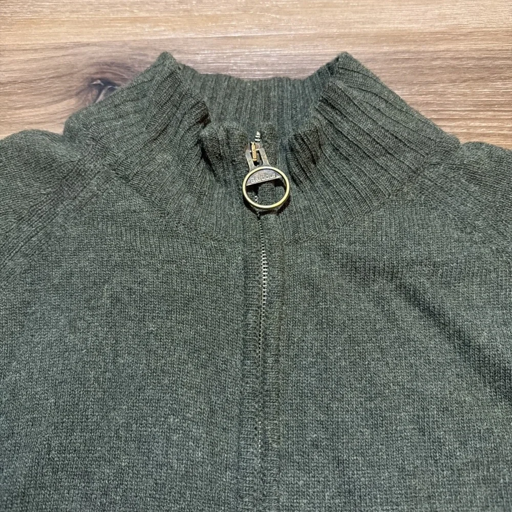 Barbour Full Zip Jumper Green Mens LARGE Soft Lambswool Hilltop Thru Seaweed